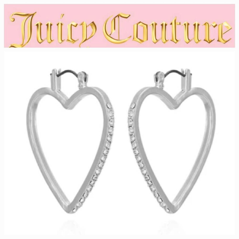 Juicy Couture Rhinestone CZ Heart Shaped Drop‎ Earrings